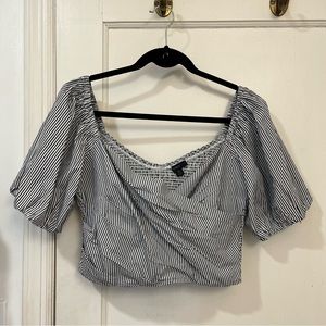 J. Crew Puff-sleeve organic cotton cropped top in stripe